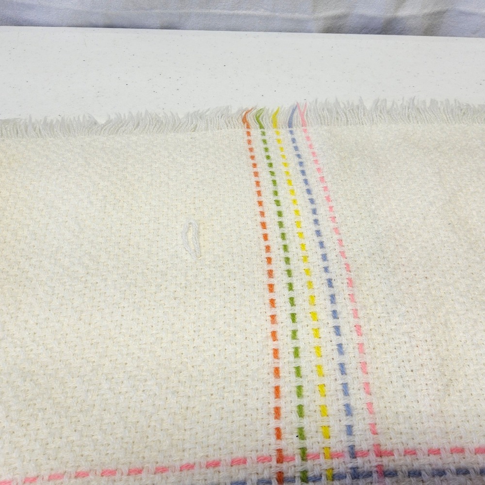 The Three Weavers Baby Blanket Kids OS White Vintage Handwoven Orlon Bear Plaid - Picture 15 of 16